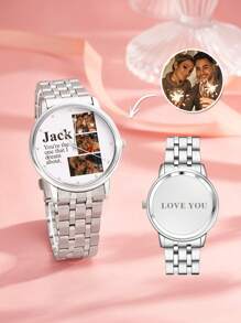 1 Stück personalisierte, gravierte Foto-Armbanduhr, Metall-Armband, Foto-Uhr als Valentinstags-Geschenk für Freund, Mitgliedergeschenk für ihn, Freund, Ehemann, Valentinstags-Geschenk von Ehefrau, gravierte Herren Foto-Uhr, personalisierte Foto-Uhren als Geburtstagsgeschenk, Abschlussgeschenk, Hochzeitsgeschenk, Vatertags-Geschenk