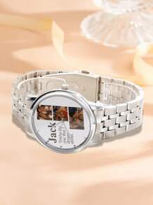 1 Stück personalisierte, gravierte Foto-Armbanduhr, Metall-Armband, Foto-Uhr als Valentinstags-Geschenk für Freund, Mitgliedergeschenk für ihn, Freund, Ehemann, Valentinstags-Geschenk von Ehefrau, gravierte Herren Foto-Uhr, personalisierte Foto-Uhren als Geburtstagsgeschenk, Abschlussgeschenk, Hochzeitsgeschenk, Vatertags-Geschenk