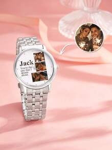 1 Stück personalisierte, gravierte Foto-Armbanduhr, Metall-Armband, Foto-Uhr als Valentinstags-Geschenk für Freund, Mitgliedergeschenk für ihn, Freund, Ehemann, Valentinstags-Geschenk von Ehefrau, gravierte Herren Foto-Uhr, personalisierte Foto-Uhren als Geburtstagsgeschenk, Abschlussgeschenk, Hochzeitsgeschenk, Vatertags-Geschenk