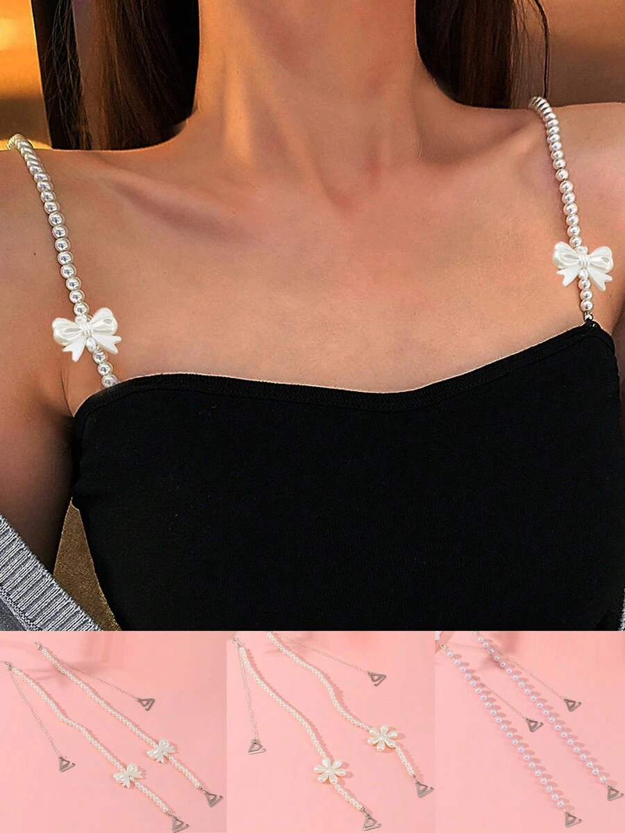 1 Pair Bras Straps Bow Pearl AnitiSlip Underwear Bra Strap Adjustable