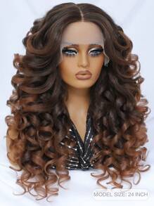 24 英寸高清蕾丝前假发 13x5X1.5 卷发假发 女士 T 型假发 合成发无胶蕾丝假发 180% 密度预拔女性蕾丝假发 耐热纤维 - 亞麻棕 - 查看 5