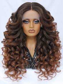 24 英寸高清蕾丝前假发 13x5X1.5 卷发假发 女士 T 型假发 合成发无胶蕾丝假发 180% 密度预拔女性蕾丝假发 耐热纤维 - 亞麻棕 - 查看 2