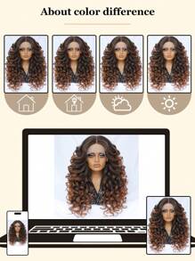 24 英寸高清蕾丝前假发 13x5X1.5 卷发假发 女士 T 型假发 合成发无胶蕾丝假发 180% 密度预拔女性蕾丝假发 耐热纤维 - 亞麻棕 - 查看 10