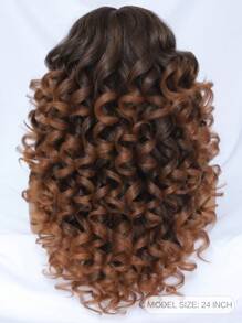 24 英寸高清蕾丝前假发 13x5X1.5 卷发假发 女士 T 型假发 合成发无胶蕾丝假发 180% 密度预拔女性蕾丝假发 耐热纤维 - 亞麻棕 - 查看 3