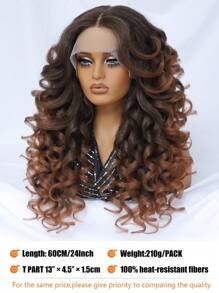 24 英寸高清蕾丝前假发 13x5X1.5 卷发假发 女士 T 型假发 合成发无胶蕾丝假发 180% 密度预拔女性蕾丝假发 耐热纤维 - 亞麻棕 - 查看 7