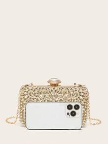 LETODE 4 món phụ nữ Rhinestone buổi tối túi xách kẹp tai Rhinestone cô dâu cưới vòng tay choker Dangle Bling lấp lánh ví phụ nữ buổi tối túi xách cưới ví cầm tay Rhinestone - Vàng - Xem 8