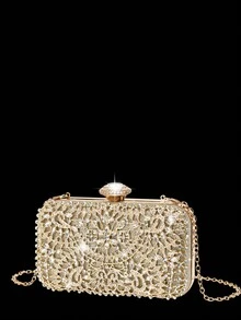 LETODE 4 món phụ nữ Rhinestone buổi tối túi xách kẹp tai Rhinestone cô dâu cưới vòng tay choker Dangle Bling lấp lánh ví phụ nữ buổi tối túi xách cưới ví cầm tay Rhinestone - Vàng - Xem 7