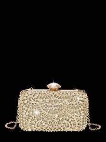 LETODE 4 món phụ nữ Rhinestone buổi tối túi xách kẹp tai Rhinestone cô dâu cưới vòng tay choker Dangle Bling lấp lánh ví phụ nữ buổi tối túi xách cưới ví cầm tay Rhinestone - Vàng - Xem 6