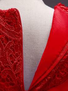 Young Girl Luxury Short Party Dress, Flower Girl Wedding Birthday Occasion Dress, Suitable For All Seasons - Red - View 5