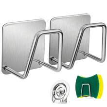 2 件黑色/银色不锈钢厨房水槽收纳架，自粘式免钻孔海绵架和沥水盘，壁挂式毛巾和配件收纳挂钩，防锈防水水槽收纳架 - 彩色 - 查看 10