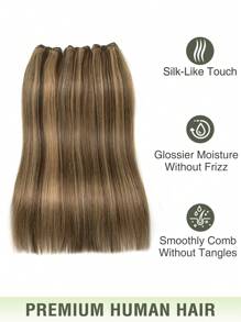 Remy Human Hair Weft, Chocolate Brown To Caramel Blonde #4/27, Straight, Hand-Woven, Sew-In Hair Extensions, Suitable For Halloween Costumes - S4/27 - View 3