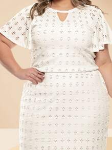 Plus Size Dress In Ice Laise Knit With Lining - trắng - Xem 7