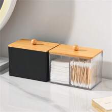 1pc Wave Pattern Square Storage Box, Tabletop Compartment Storage Box With Bamboo Lid, Dust-Proof, Transparent For Pads, Cleaning Swabs, Personal Items, Small Objects - Multicolor - View 8