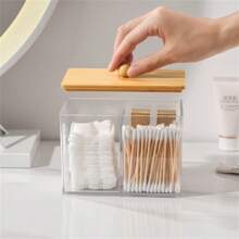 1pc Wave Pattern Square Storage Box, Tabletop Compartment Storage Box With Bamboo Lid, Dust-Proof, Transparent For Pads, Cleaning Swabs, Personal Items, Small Objects - Multicolor - View 2