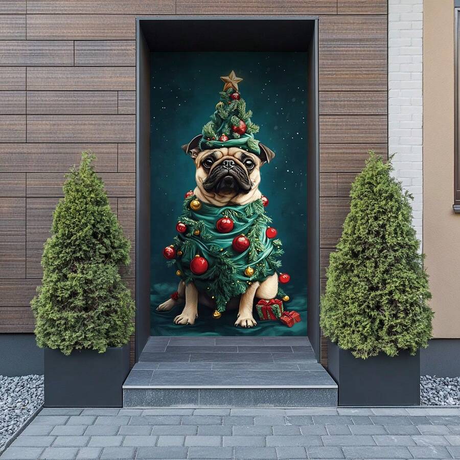 1pc Christmas Dog Door Banner, Front Door Display, Christmas Day Sacred