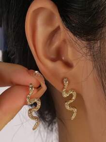 1pc Minimalist Gothic Snake Design Stud Earring, Unique & Fashion - Yellow Gold - View 7