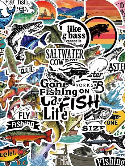 50pcs Lua Fishing Stickers, Suitable For Toolbox, Luggage, Laptop, Guitar, Skateboard, Bicycle, DIY Decor, School Supplies, Back To School Essential, Made Of PET Material