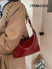 ITAMOOD Túi đeo hông công sở nhẹ nhàng, sang trọng, thanh lịch, nhẹ, da sợi nhỏ mềm mại, túi xách màu đen, túi đeo vai có khóa kéo màu trơn cổ điển tối giản họa tiết Argyle & ví đeo dưới cánh tay, túi đeo chéo có dây xích có thể điều chỉnh cho bé gái tuổi teen - Màu Đỏ Sâu - Xem 8