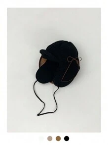 1 件装羊毛保暖护耳帽，奶油色，蝴蝶结装饰，防风厚实，适合女士冬季 - 彩色 - 查看 3