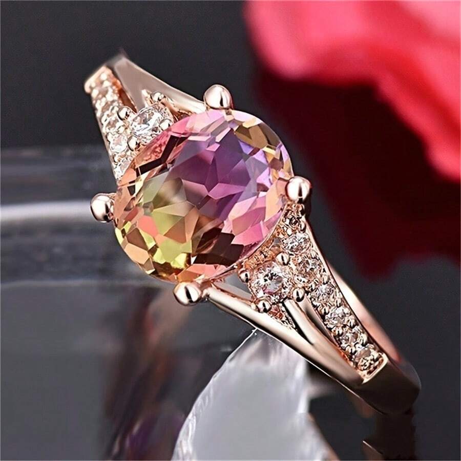 1pc Women's Delicate Multicolor Micro Pave Cubic Zirconia Ring