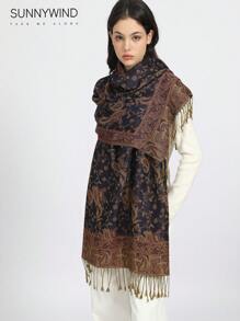 1pc Paisley Jacquard Classic Scarf, Suitable For All Seasons - Navy Blue - View 5