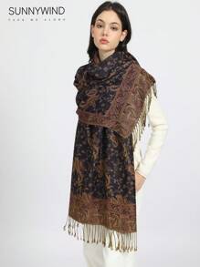 1pc Paisley Jacquard Classic Scarf, Suitable For All Seasons - Navy Blue - View 6