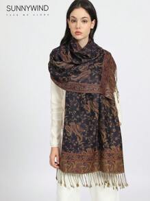 1pc Paisley Jacquard Classic Scarf, Suitable For All Seasons - Navy Blue - View 2