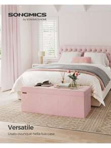 SONGMICS Cassapanca, Pouf Contenitore, Poggiapiedi Pieghevole da 38 x 110 x 38 cm, Ottomano, Regge f*ino a 300 kg, per Soggiorno, Camera da Letto, Entrata, Nero Inchiostro/Rosa Pastello/Grigio Tortora/Bianco Crema/Grigio Ardesia - Rosa - Visualizzare 2