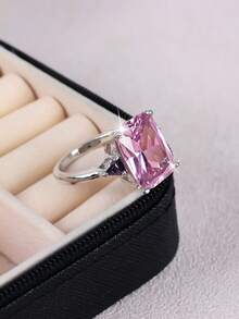 1 件优雅奢华闪亮经典圆形方晶锆石戒指，适合女性、情人节、约会、订婚、婚礼 - 方鋯 - 查看 11