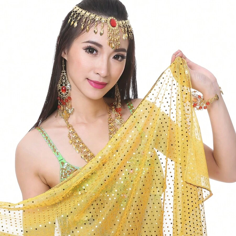 XChangeFun 82.7in * 37.4in Chiffon Shinning Spot Hand Scarf Stage Dancewear Scarves Belly Dance Shawls Veils - Màu vàng - Xem 1