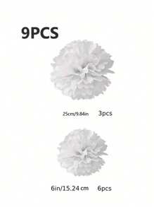 9个纸质绒球，白色蓬松纸花，悬挂装饰，适用于场景装饰、家居装饰、房间装饰、生日派对、婚礼回礼、商务毕业礼物、婴儿派对等。