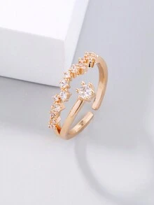 Nooxian 1 chiếc nhẫn thiết kế chòm sao bằng đá Zirconia màu vàng đơn giản dành cho phụ nữ - Vàng - Xem 3