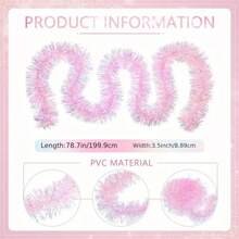 78.7 英寸粉色金属丝花环圣诞铝箔金属丝花环装饰金属横幅壁挂金属丝彩带花环适用于圣诞树生日派对装饰 - 粉色 - 查看 3