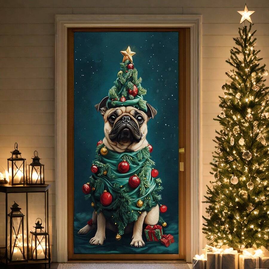 1pc Christmas Dog Door Banner, Front Door Display, Christmas Day Sacred