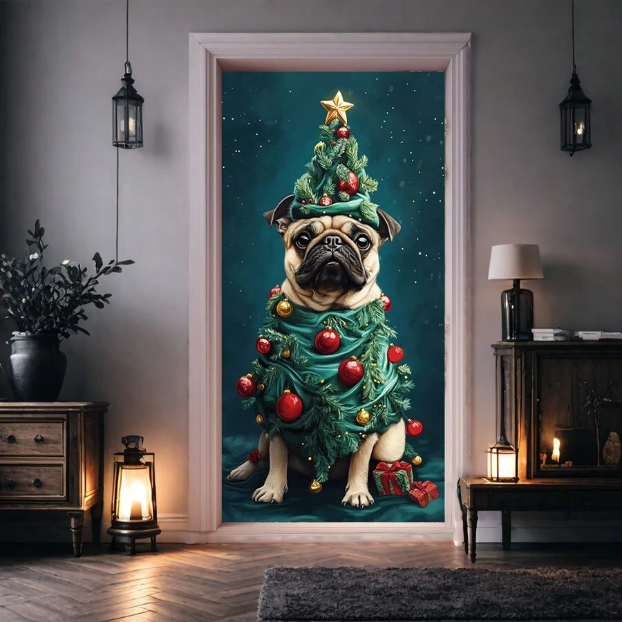 1pc Christmas Dog Door Banner, Front Door Display, Christmas Day Sacred