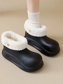 Giày bốt đi tuyết bằng vải nhung dành cho nữ có đế dày, chống trượt và chống thấm nước, ấm áp, thích hợp sử dụng trong nhà và ngoài trời, mùa đông - màu đen - Xem 4