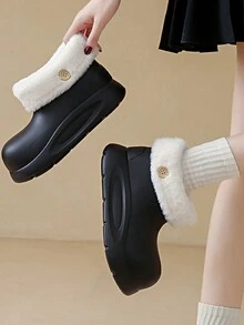 Giày bốt đi tuyết bằng vải nhung dành cho nữ có đế dày, chống trượt và chống thấm nước, ấm áp, thích hợp sử dụng trong nhà và ngoài trời, mùa đông - màu đen - Xem 2