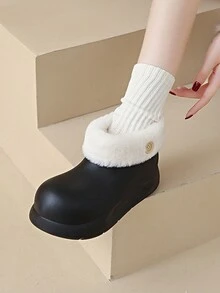 Giày bốt đi tuyết bằng vải nhung dành cho nữ có đế dày, chống trượt và chống thấm nước, ấm áp, thích hợp sử dụng trong nhà và ngoài trời, mùa đông - màu đen - Xem 6