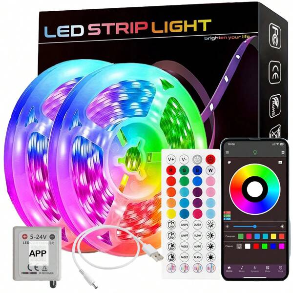 1 pièce Bandes lumineuses LED de 5 m à 30 m pour chambre, sync musique, changement de couleur, avec télécommande 44 touches et application, rubans RVB avec minuterie, gradable, pour chambre, salon, maison, escaliers, vacances, fête, décoration de mariage