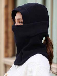 1pc Women Solid Winter Riding Balaclava Face Mask With Ear And Neck Covers, Thermal Lined - A - View 9