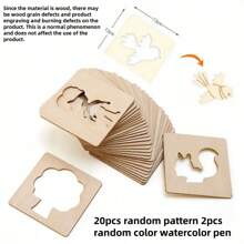 20 件木制绘画模板套装、绘画板玩具、彩色拼图艺术工艺套件、益智玩具和圣诞礼物