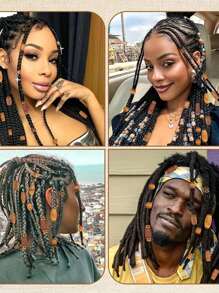 CECILLIA WIG 46PCS Wood Hair Beads For Braids Loc Jewelry Beads For Hair Wooden Beads Dreadlock Accessories Multi Shape Loc Beads Hair Decoration For Women And Men, Style-3 Hair Clips, School Stuff