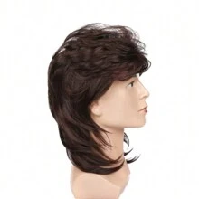Men's Synthetic Mullet 14in Wig, 70s & 80s Costume Party Hair, Straight Hair, Clothing, Men's Fancy Party Accessories, Role-Playing Wigs Brown, Halloween Wigs - Brown - View 3