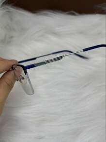 Men's Prescription Glasses Frame Nylon Thread Half Rim Metal Square Classic - Blue - View 3