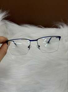 Men's Prescription Glasses Frame Nylon Thread Half Rim Metal Square Classic - Blue - View 6