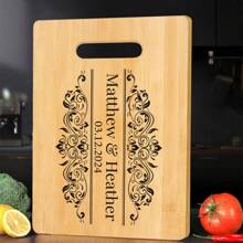1pc Custom Engraved Bamboo Cutting Board - Ideal For Weddings, Anniversaries, Birthdays Elegant Kitchen Decor Gift - Khaki - View 6