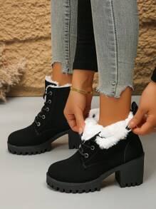 2024 Herbst/Winter Neue Stiefel mit dicker Sohle für Frauen, wasserdichte Plateau-Schnürstiefel mit hohem Absatz, Große Größen - Schwarz - Übersicht 5