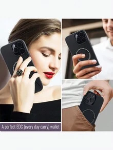 1 件皮革磁性无线充电手机壳适用于 iPhone 16/16 Pro/16 Plus/16 Pro Max 系列 - 黑色 - 查看 3