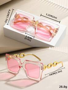 1 件装男女通用休闲优雅金色链条镜腿大号方形时尚眼镜 - 多色 - 查看 7