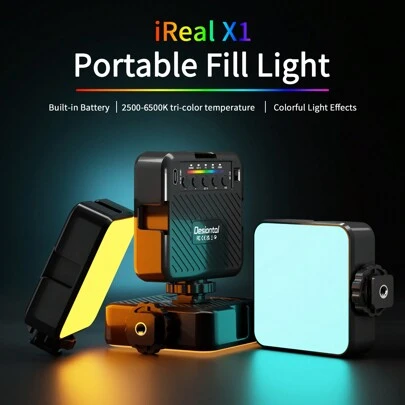  Desiontal IReal X1 Portable Cell Phone Video Fill Light Outdoor Shooting Pocket Light, 9 FX Scene Lighting Effects, Bottom 1/4 Port ,3 Boots Can Be Spliced, Outdoor Live Streaming, Short Video Production And Commercial Shooting